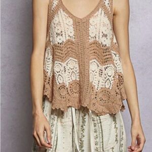 POL Crochet Lace Tank Top - Tan and Cream